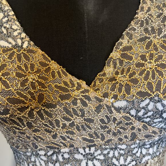 Y2K Timing USA V-neck Dressy Tank, Y2K, Gold, Gray Lace - Picture 2 of 5